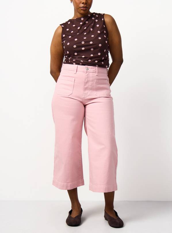 Pink Cropped Wide Leg Jeans 10